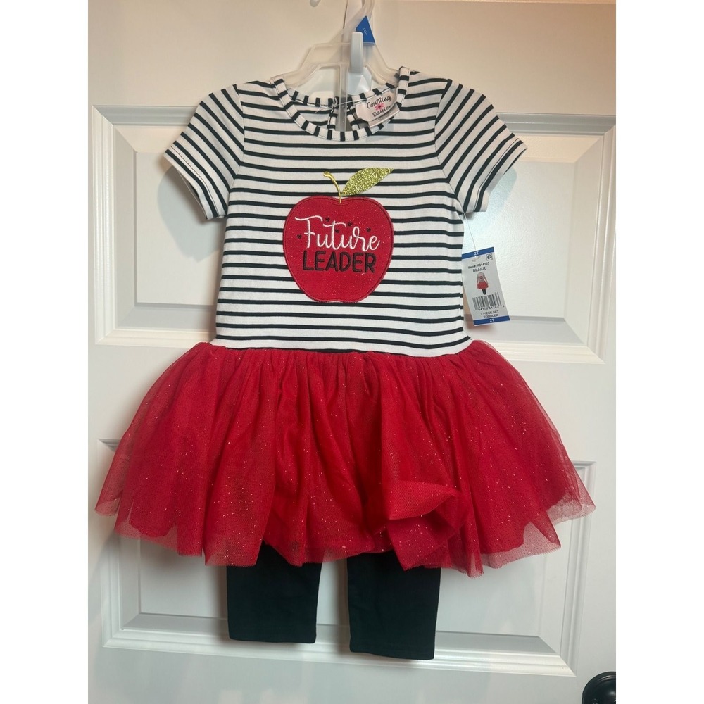 Counting Daisies Toddler Girls Future Leader Apple Tutu Dress Leggings Set 2T